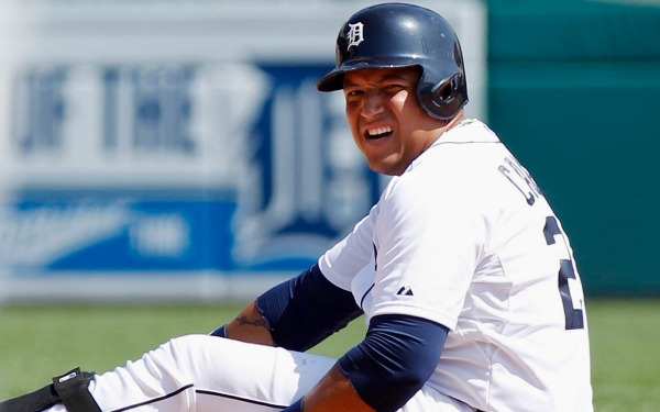 Miguel Cabrera exited Friday's game early with an abdominal injury. (Duane Burleson/Getty Images)